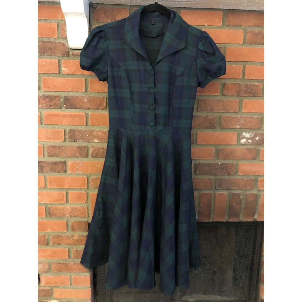 Unique Vintage 1950s Blue & Green Plaid Dress